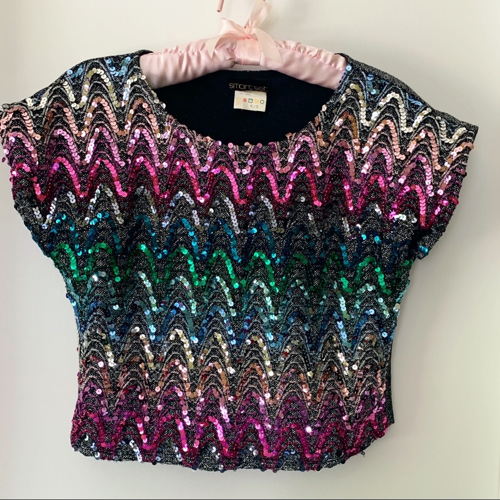 Rainbow 🌈 sequin crop top SMALL